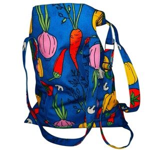 Colorful Veggie Print Canvas Adjustable Strap Crossbody/Tote Bag Blue/Multi